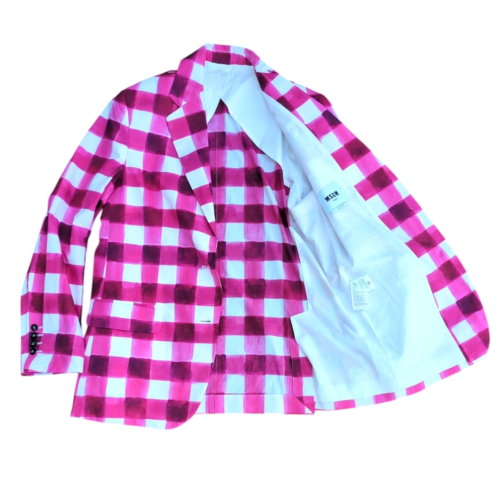 Msgm Milano Gingham Brushed Checked Printed Blaze… - image 7